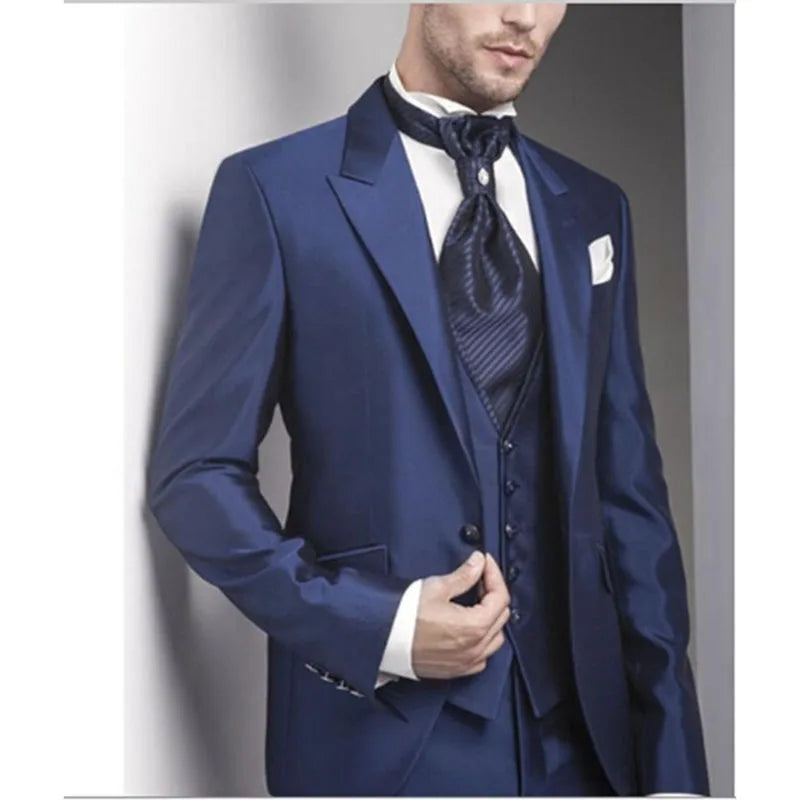 2025 New Arrival 3 Pcs Dark Blue Business Men Suits Formal Tuxedos Blazer Groom Suit for Wedding Sets(Jacket+Pants+Vest)