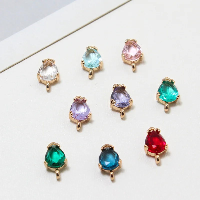 Shiny Brass Gold CZ Colored Crystal Rhinestone Teardrop Connector Charm for Jewelry Making Supplies