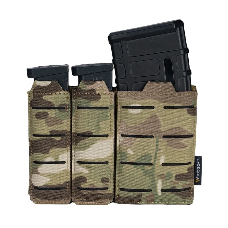 IDOGEAR Laser Cut Triple Mag Pouch Tactical Pouches Open Top MOLLE Magazine Pouch for 5.56mm & 9mm Mags