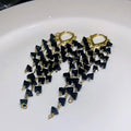 Colorful Long Tassel Chain Earrings Personalized Geometric Sparkly Black Crystal Tassel Dangle Earrings for Woman Ear Clip