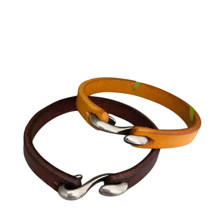 Custom Laser Engraving Logo Men Leather Cuff Bangle Personalised Gift Leather Designer Bracelets