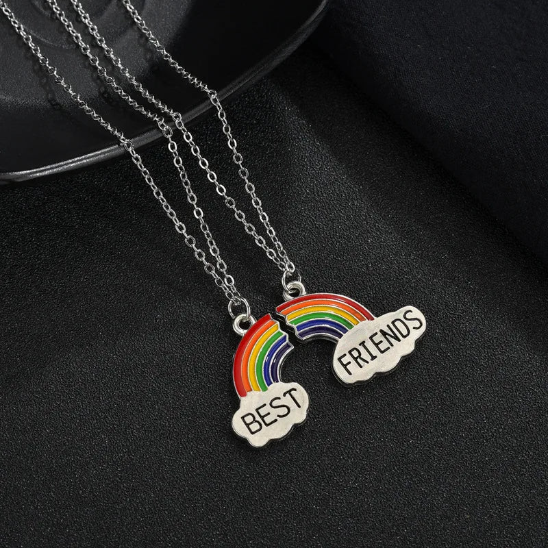 Creative Separable Initial BFF Necklace 2pcs Sweet Best Friends Forever Rainbow Charm Necklace Set for Girls Couples