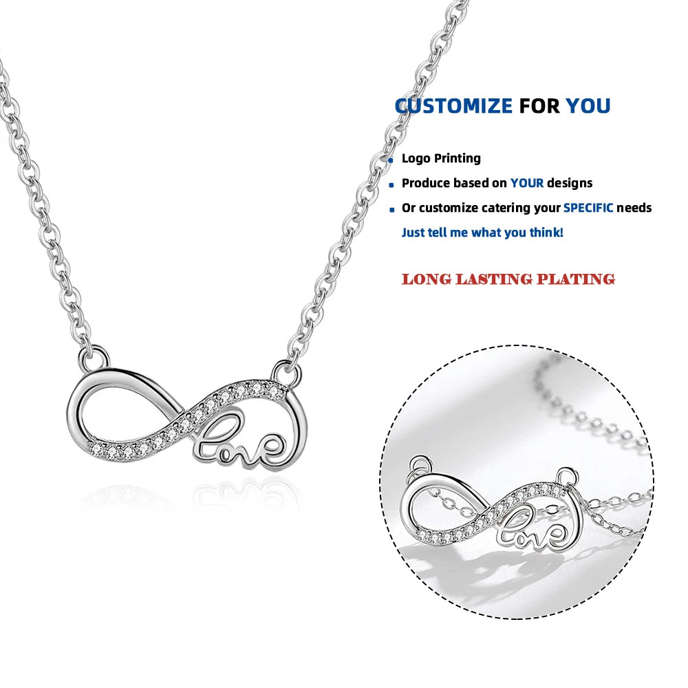 D558 S925 Sterling Silver Heart Shaped Pendant Necklace Set Fashionable Digital 8 Heart with Diamond for Women's Wedding