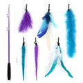 SONGWAY Cat Teaser Wand Toy Set Blue and purple Series Retractable Feather Toys  Lifelike Cat Teaser Bell Teasing Toy