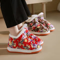 Winter Warm High-Heel Slippers for Women Thick-Soled Slip-Resistant Handmade Shoes