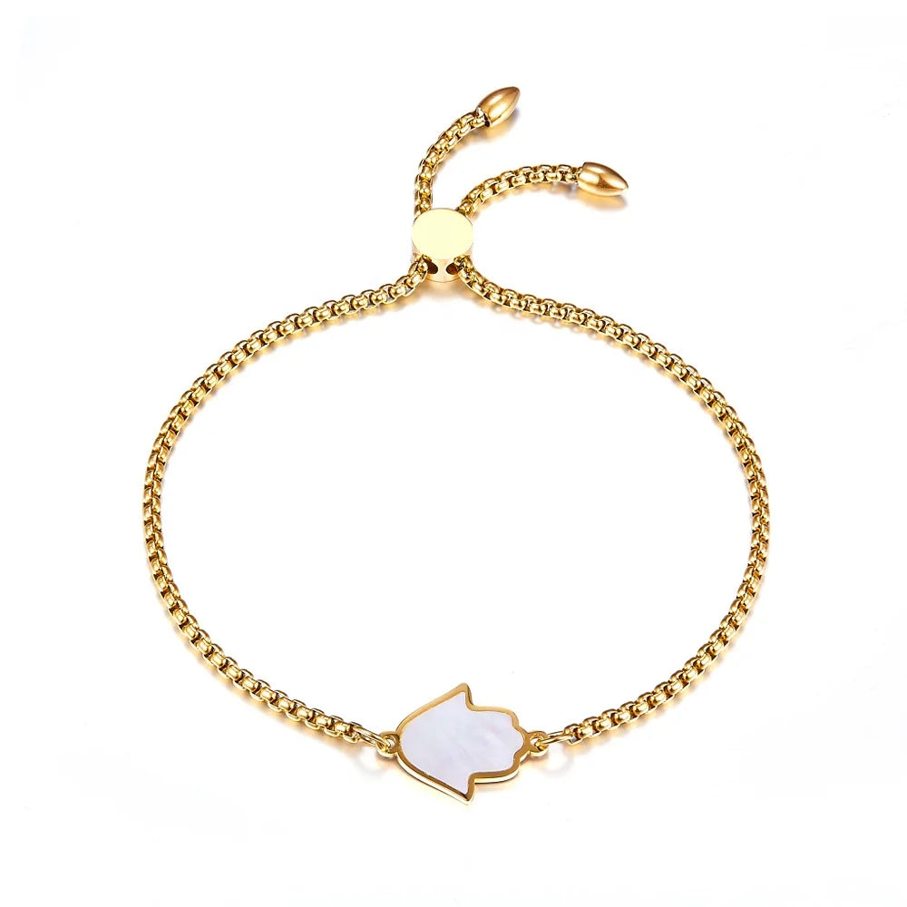 Stainless Steel Jewelry Fashion Design Bracelet New PVD Gold Plated Adjustable Box Chain Arrow White Shell Charm Bracelet