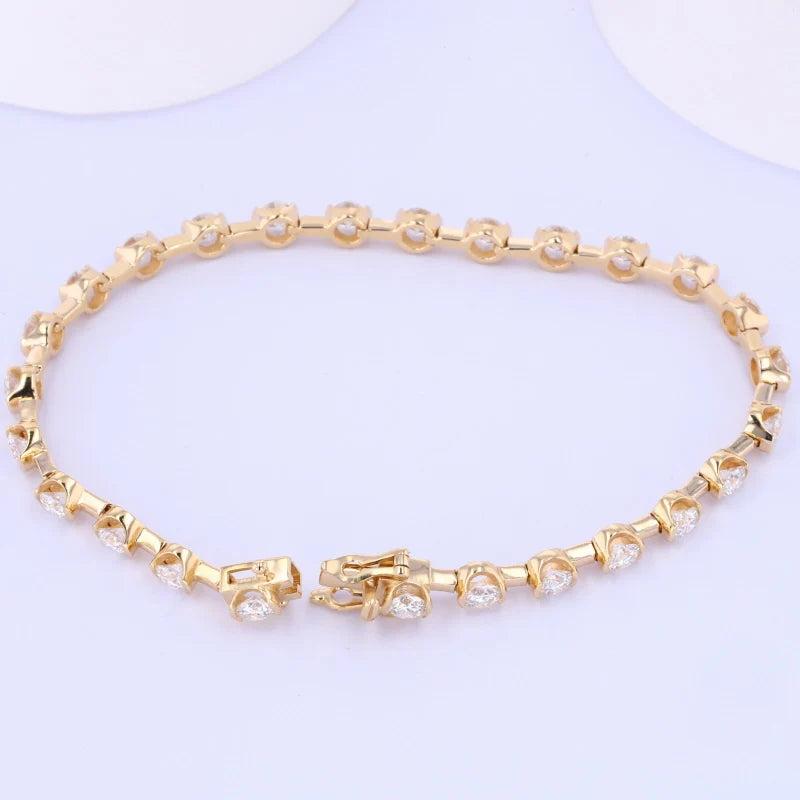 Customize Manufacture Jewelry 3.5mm Round Shape Moissanite Gemstone 14k White Rose Yellow Gold Bracelet