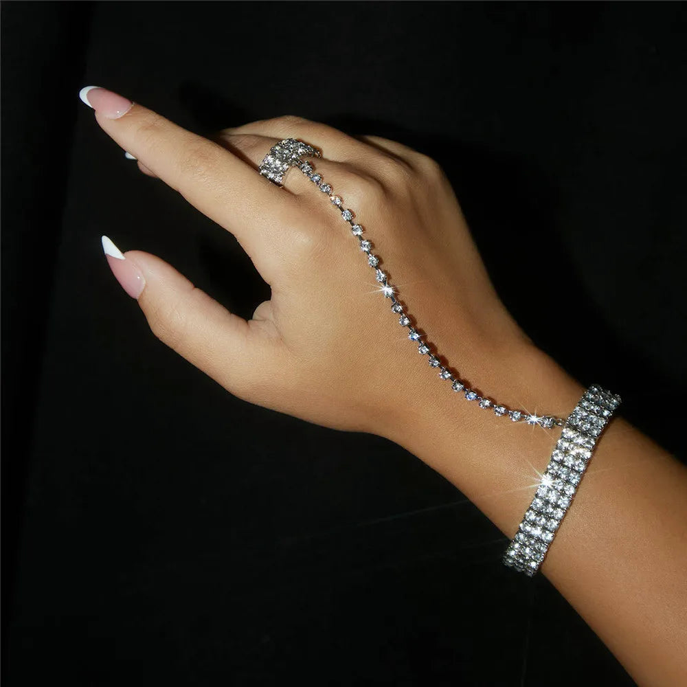 Bohemian-Inspired Crystal Ring and Bracelet Set with Full Rhinestone Embellishments - Sensual Jewelry for Women