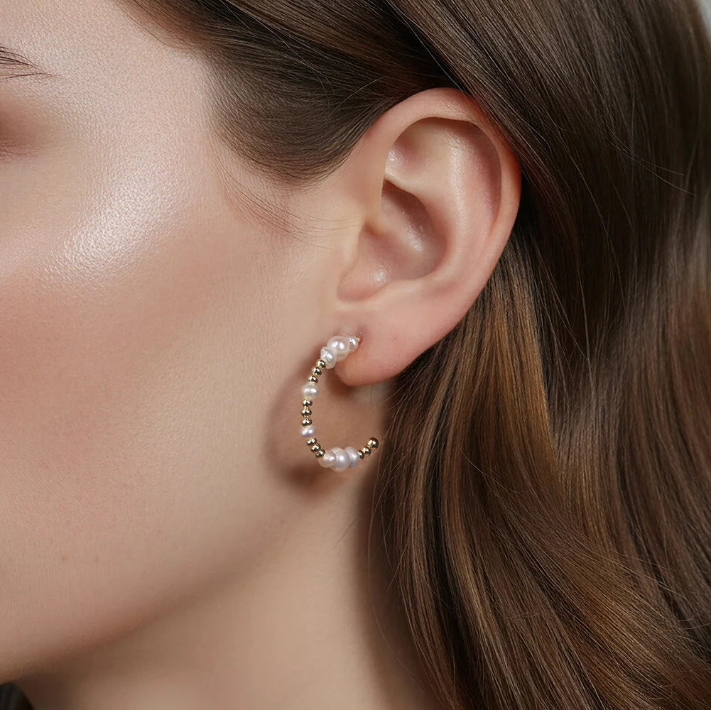 RINNTIN GPE71 Vintage 14k Gold Plated Luxury Freshwater Pearl Sterling Silver Stud Earrings for Women