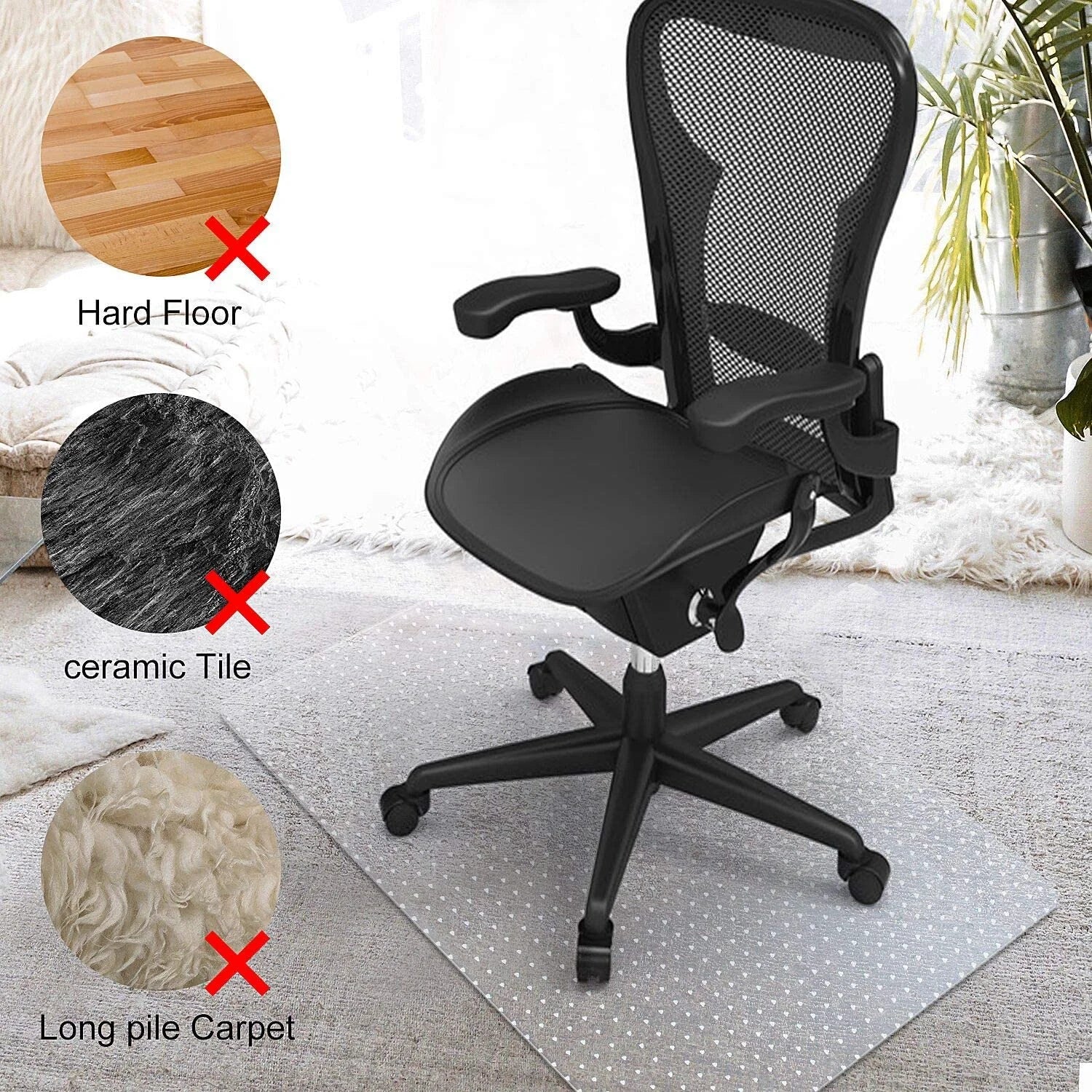 Rectangular Clear Carpet Floor Protectors Non Slip Studded PVC Chair Mat