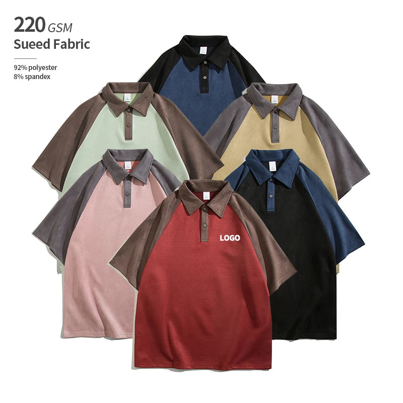 Suede Soft Smooth Sweat Absorption Streetwear Raglan Sleeve Polo T-shirt for Men