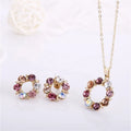 Temperament Diamond Hoop Earring Pendant Necklace 3pcs Rhinestone Jewelry Set for Women Girls
