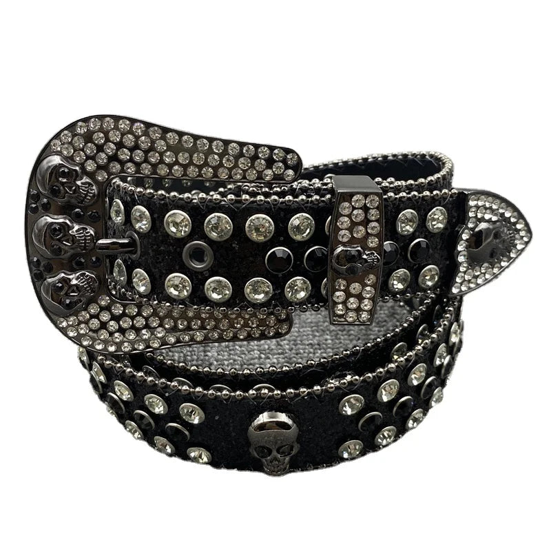 New Arrival Western Style Crystal Studded PU Rhinestone Belt Alloy Pin Buckle Hip Hop Fashion Casual 3.8CM Width 105CM Length