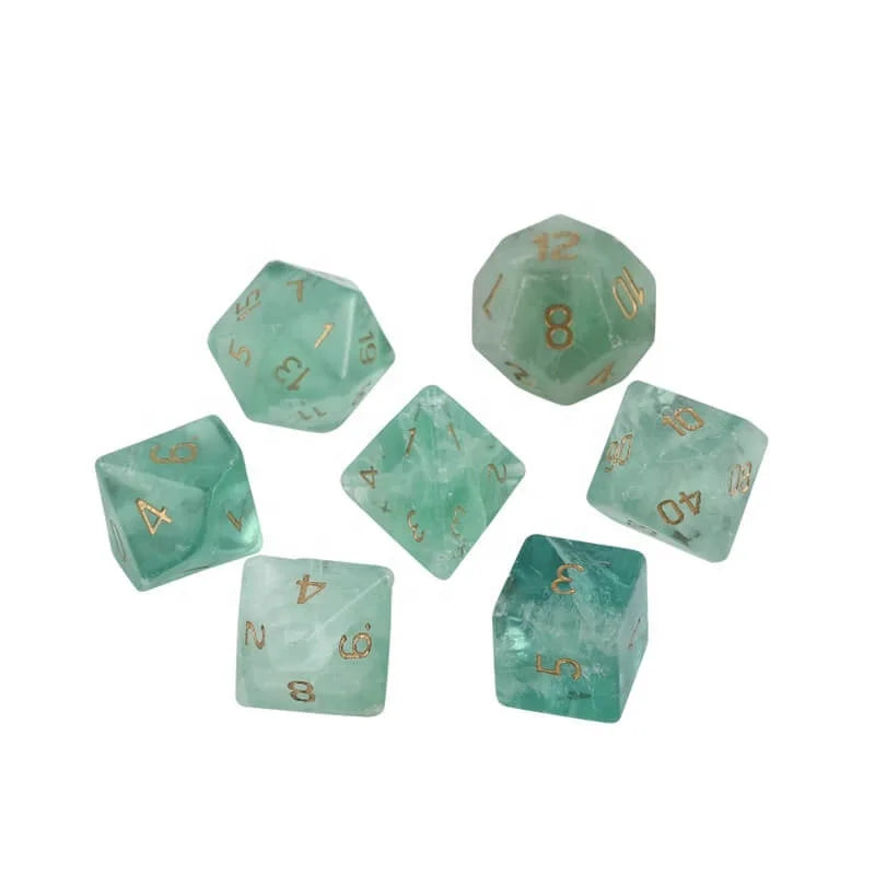 Natural Green Fluorite Dnd Dice Set 7Pcs Polyhedral Gemstone Dice for Dungeons and Dragons Rpg Ttrpg Tabletop Games