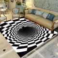 3D Vortex Optical Illusion Round Area Trap Trippy Rugs Ultra Durable Cool Rugs Black Hole Stereo Vision Zebra Black and White