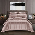 100% Cotton pink High-quality Adult Comforter Cover Luxury king Size Green Jacquard Duvet Cover Solid Color 4 Pcs Bedding Set