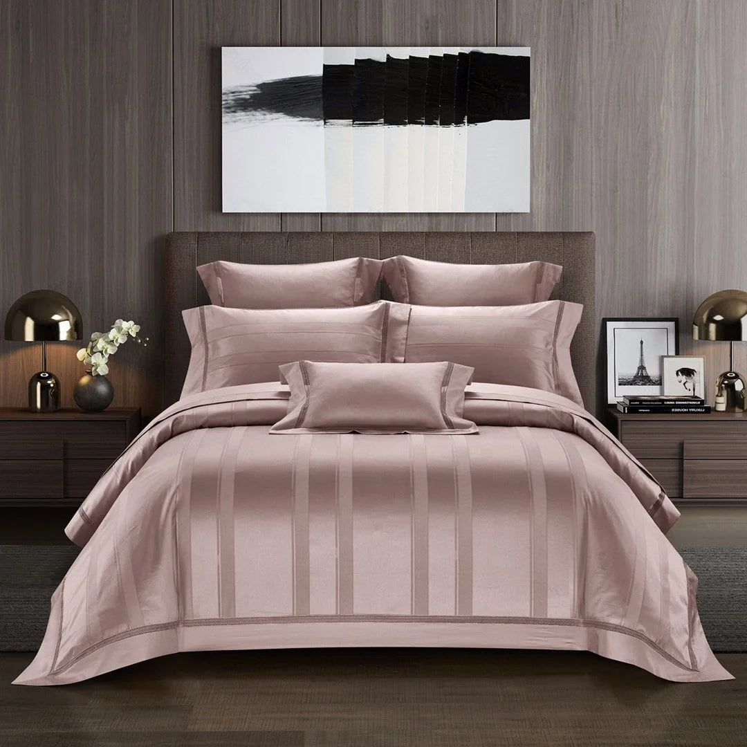 100% Cotton pink High-quality Adult Comforter Cover Luxury king Size Green Jacquard Duvet Cover Solid Color 4 Pcs Bedding Set