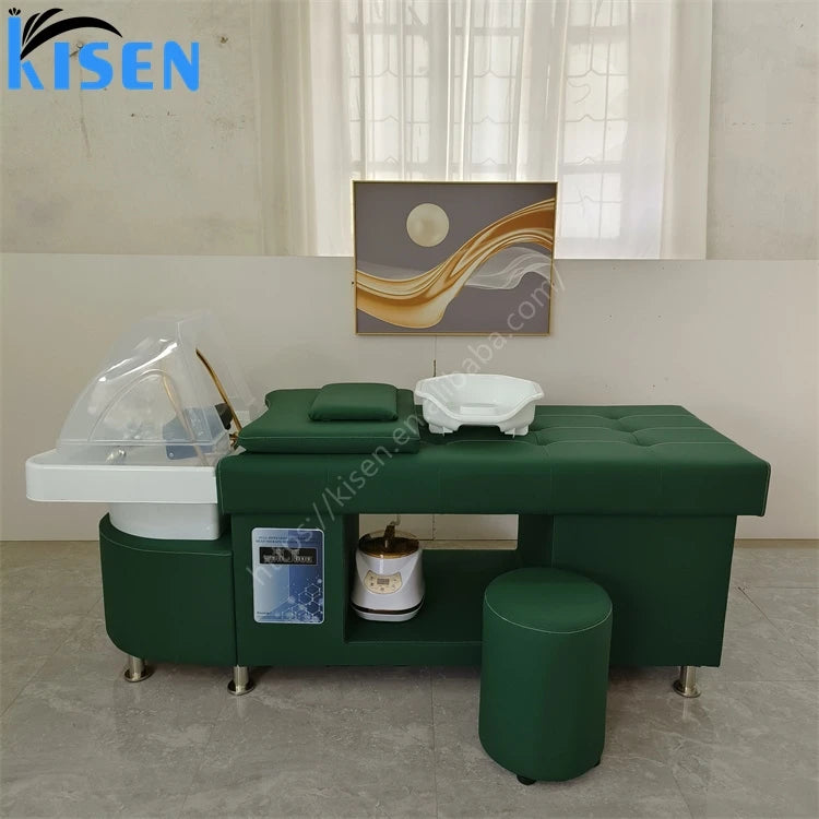 KISEN New Color Hair Washing Massage Chair Shampoo Bed Spa Head Water Therapy Shampoo Bed with Steamer for Sale