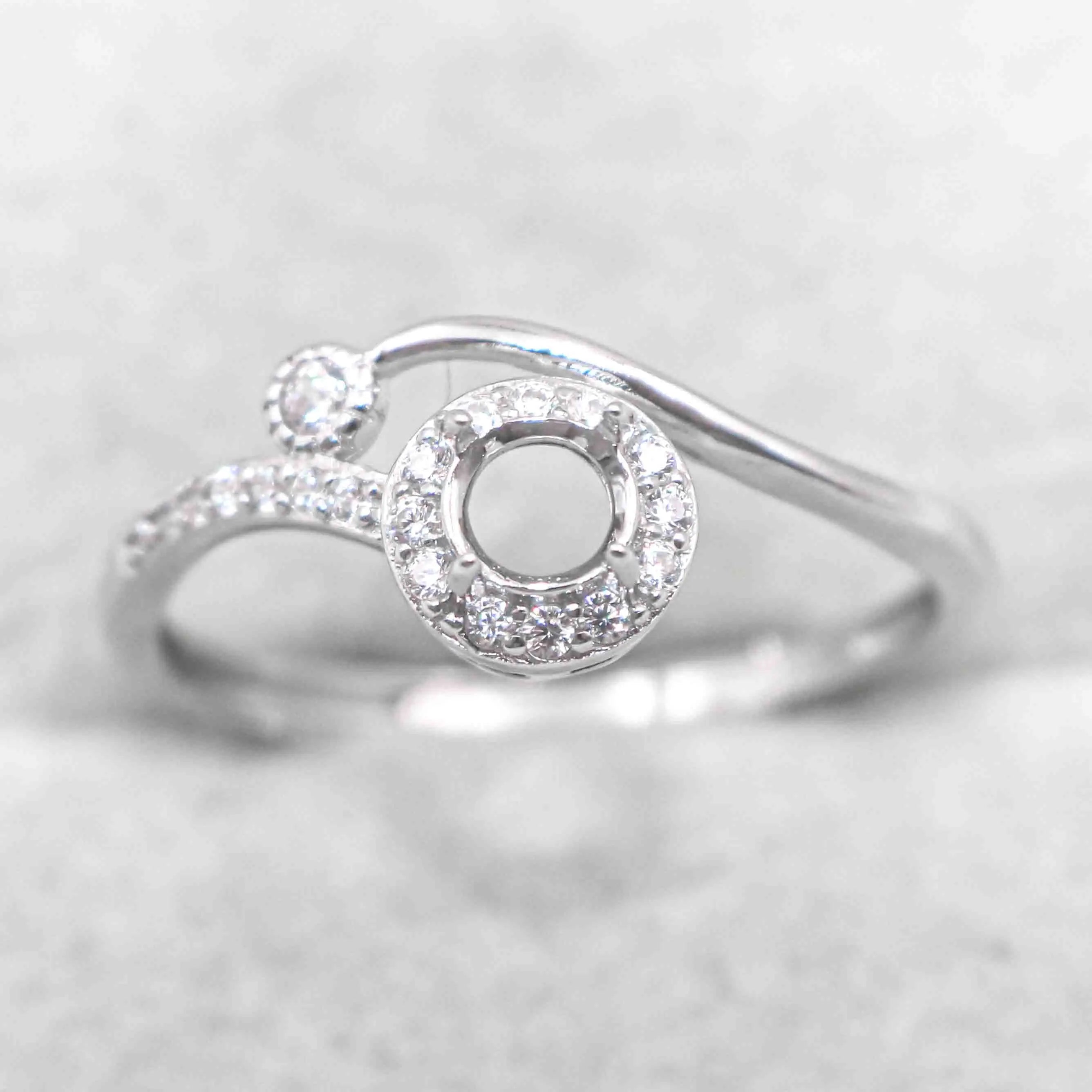 Sterling Silver 4*4mm Semi Mount Ring Empty Frame Blank Support Claw Setting S925 Base Holder Without Center Stone for DIY Inlay