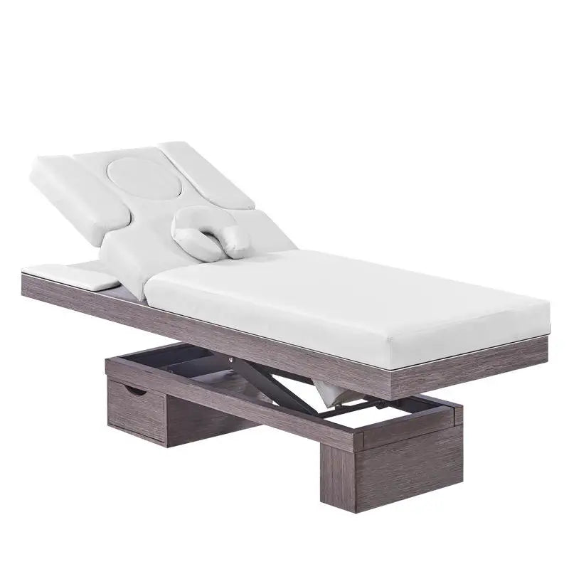 HICOMED Luxury Rice White Thai Wooden Facial Massage Table Wholesale Electric Wooden Portable Massage Bed