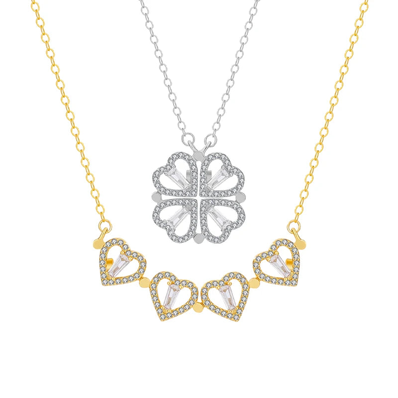 Best Selling 925 Sterling Silver Magnetic Four Leaf Clover 18K Gold Plated Pendant Necklace Women's Fine Jewelry