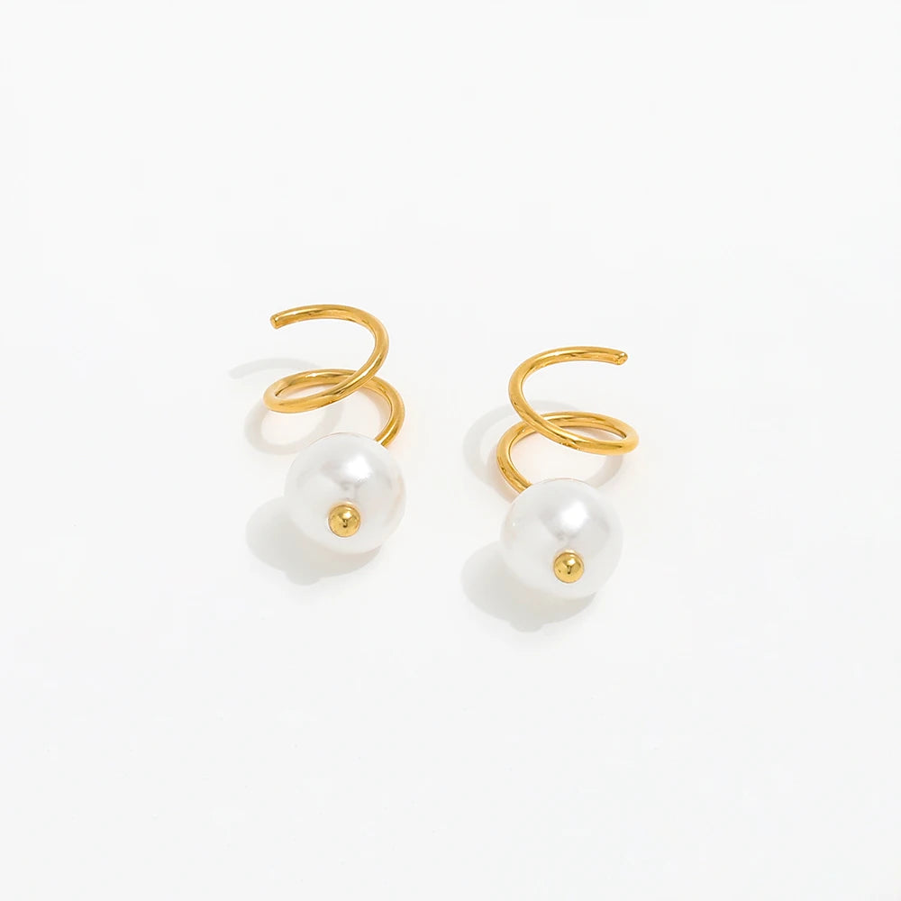 JOOLIM Jewelry PVD 18K Gold Plated Fresh Water Pearl Spiral Earring Stainless Steel Jewelry Trendy Jewelry
