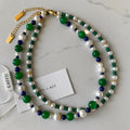 Vintage Green Beaded Malachite Natural Stone Freshwater Pearl Splice Necklace for Women Gift Jewelry Custom