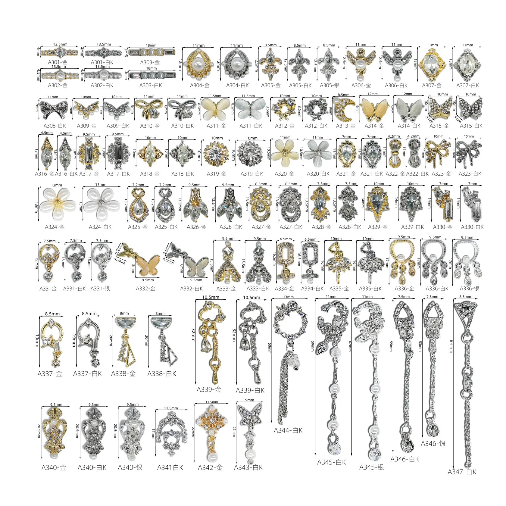 2023 40 Styles Zircon Diamond 3D Jewelry Rabbit Crystal Nail Art Decoration Nail Charms