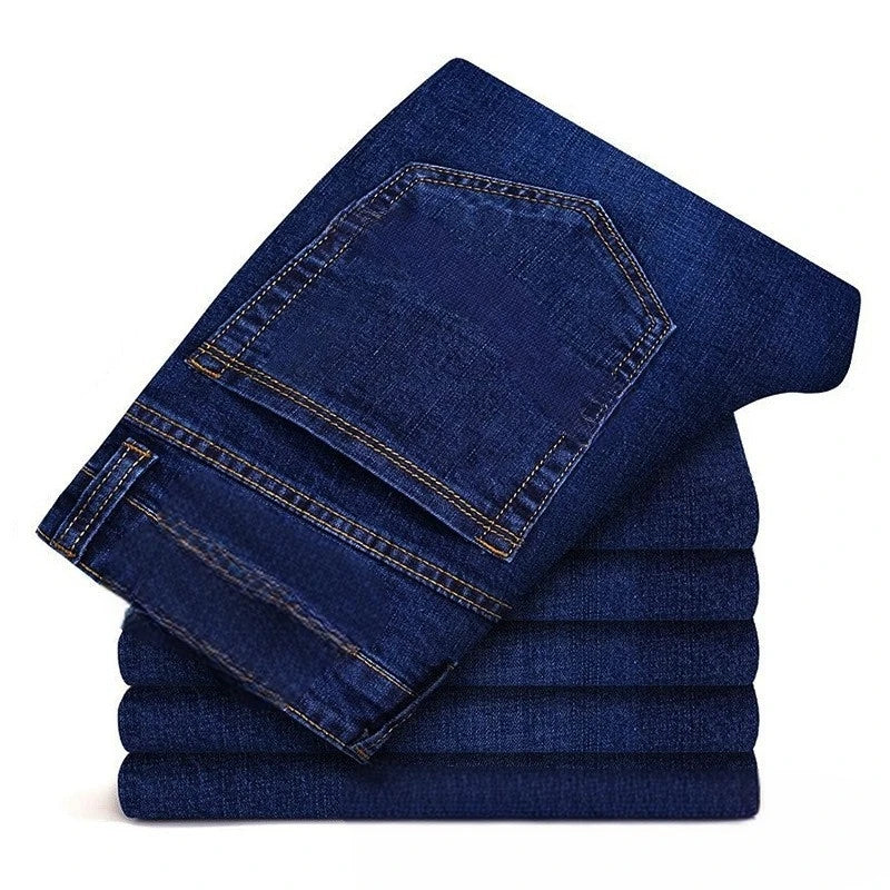 Fitspi Autumn Winter Jeans Men's Slim Fit Straight-leg Denim Trousers Fleece-lined Thickened Large Size Loose Elastic Pants