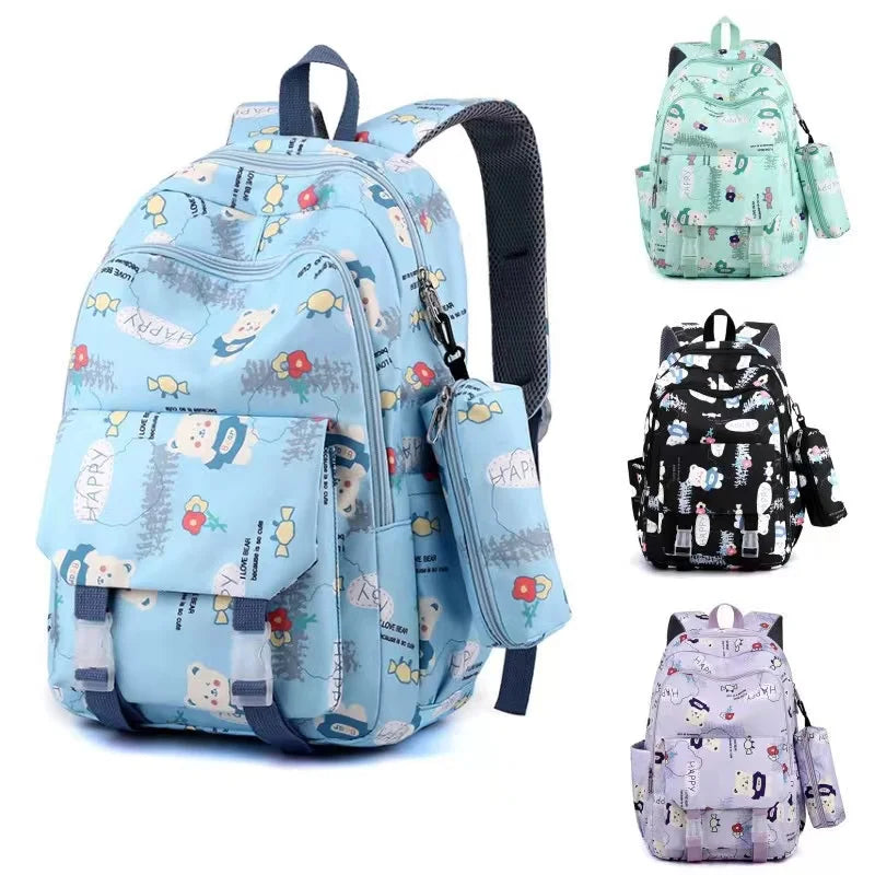 Korean Printed High Designer Style Pink Fancy Big School Bags for Girls Students