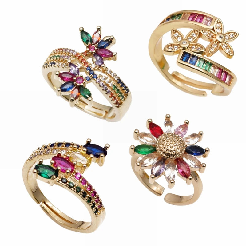 Fashion Luxury Wholesale Diamond Ring Jewelry Fashion Luxury American Gold Plated Paved 18k Crystal Open Adjustable Rings Women
