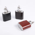 Stainless Steel 1oz Hip Flask with Key Ring PU Leather Wrapped Mini Hip Flask for Promotion