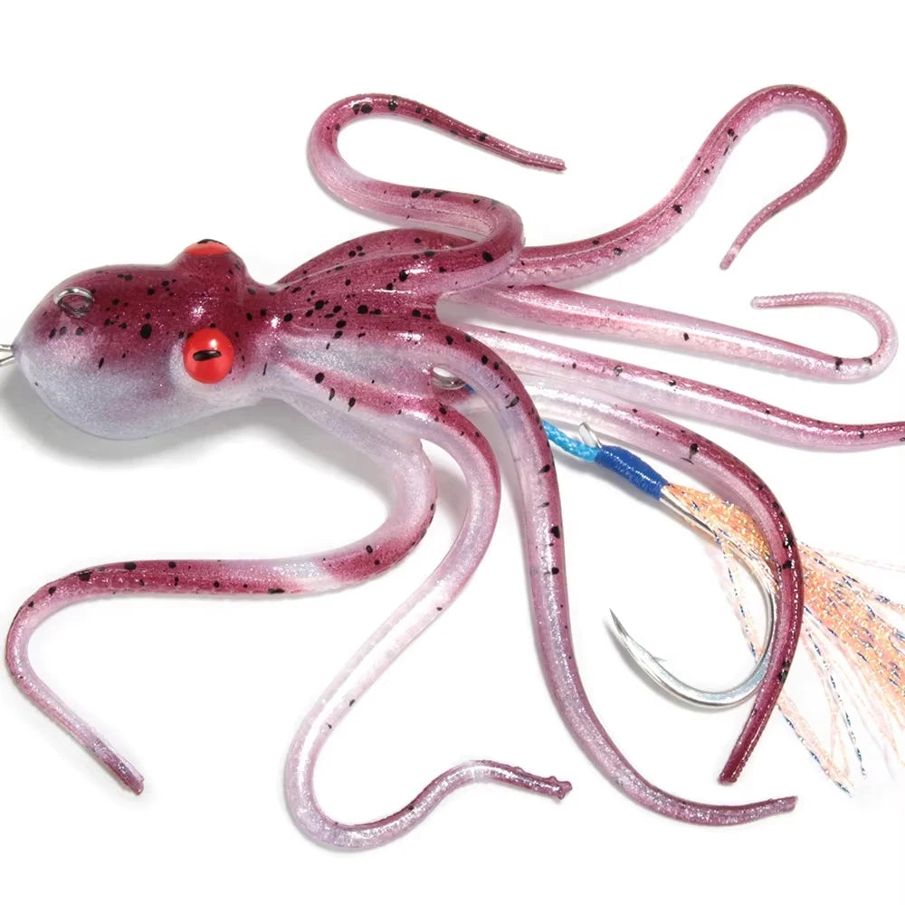 Spinpoler the 3D Octopus Bait Fishing Lure Artificial Saltwater Long Tail Squid Skirt TPR/TPE Soft UV/Glow 110g/150g/200g Tackle