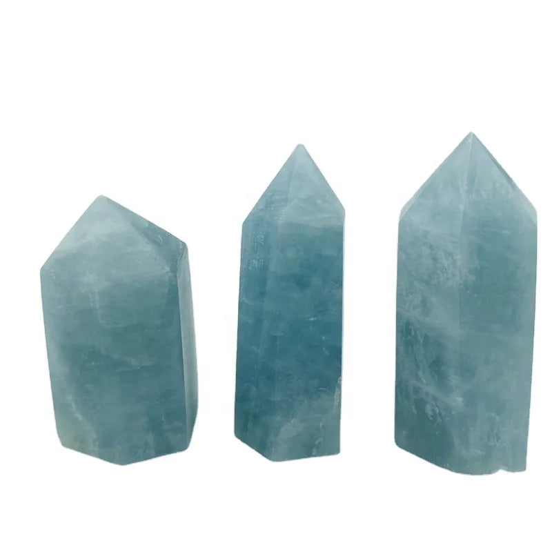 Wholesale natural healing crystal point wand blue aquamarine tower for decoration