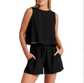 European and American Women's 2024 Fashion Set Temperament Sleeveless Top Shorts and Pants Two-Piece Set