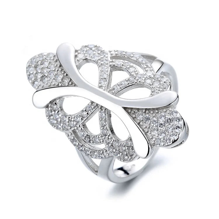 Yaeno Jewelry Solid Silver 925 Butterfly Design Luxury Rings Big Band Finger Ring for Women