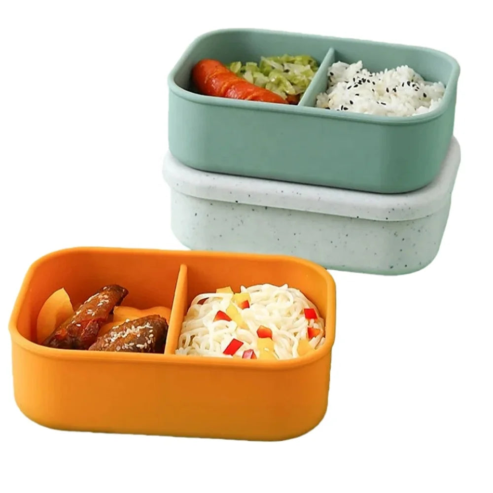 New Style BPA Free Kids Silicone Lunch Container Bento Box With Lid New Leak Proof Reusable 2 Compartments Food Box