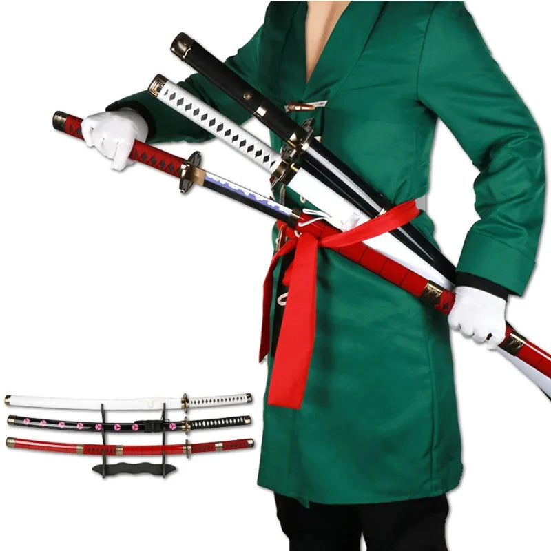 Roronoa Zoro Three Piece Katana Set Handmade Shusui Enma Kitetsu Swords With Free Display Stand and Belt Cosplay Prop