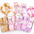 Doll Pattern PU Leather Wallet Bracelet with Silicone Beads Colorful Keychain Card Holder Bag Safe and Eco-Friendly