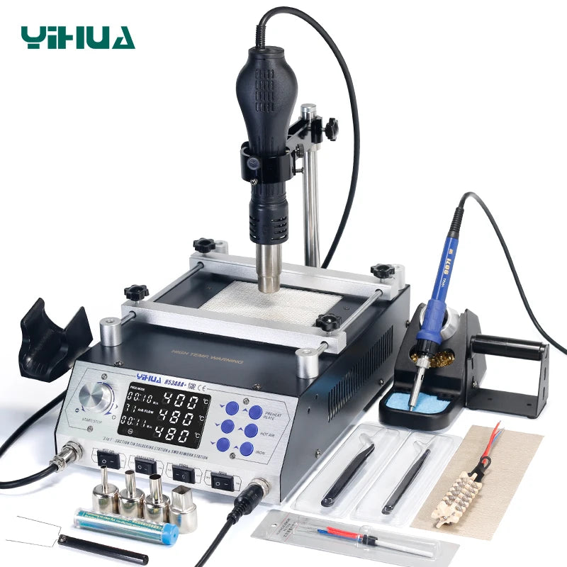 YIHUA 853AAA+ Multi Functional Preheat Iron Desoldering Hot air Gun Soldering Rework Station