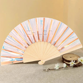 Wholesale Chinese Traditional Flower Style Customized Logo Printed Wood Folding Hand Fan for Wedding Decoration