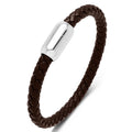 Wholesale Luxury Men's Jewelry Vintage Braided Stainless Steel Magnetic Clasp Black Snap Leather Bracelet Man