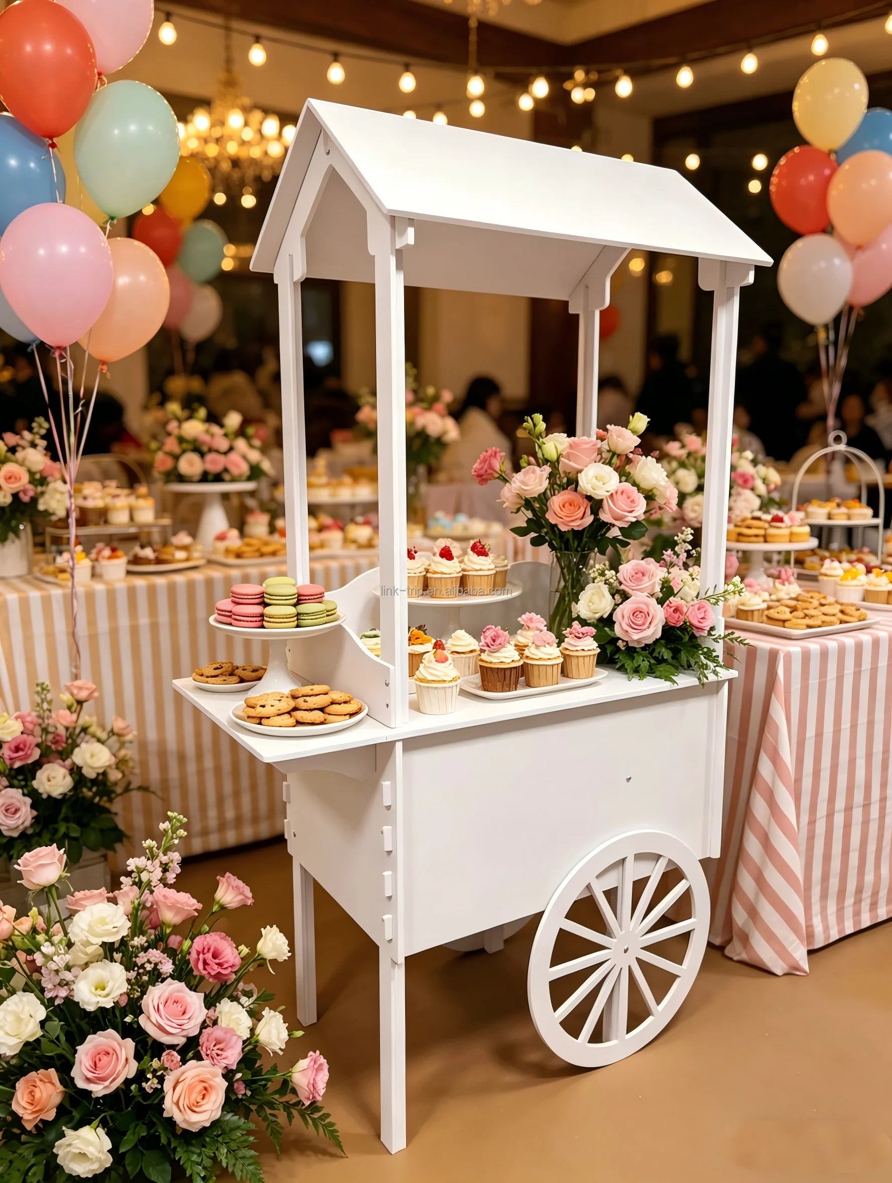 Customized White PVC Flower Candy Bar Cart Simple Indoor Home Use Children's Christmas Dessert Party Event Decorations Bride's