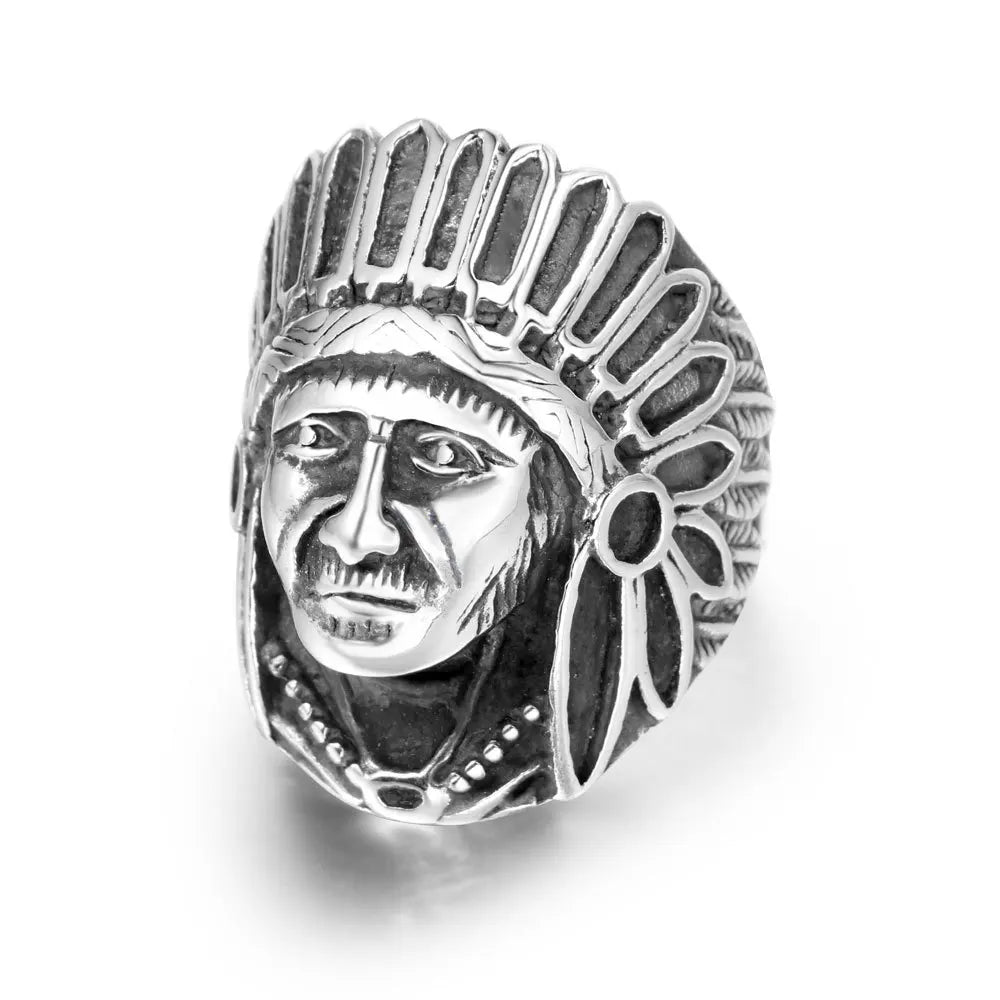 New Arrival Classic Stainless Steel Apache Indian Chief Head Shield Ring for Weddings Engagements Gifts Parties Anniversaries