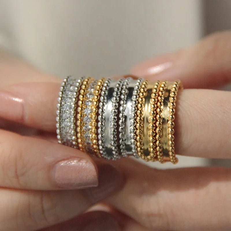 GR37 Fashion  Luxury Minimalist Vintage 925 Sterling Silver Bead Cubic Zirconia Stackable Eternity Rings for Women Fine Jewelry