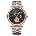 POEDAGAR Men Watch Stainless Steel Top Quality Luxury Push Button Hidden Clasp Waterproof Date Week Sport Wrist Watches