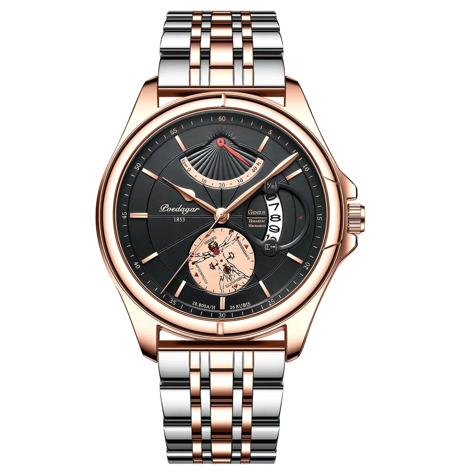 POEDAGAR Men Watch Stainless Steel Top Quality Luxury Push Button Hidden Clasp Waterproof Date Week Sport Wrist Watches