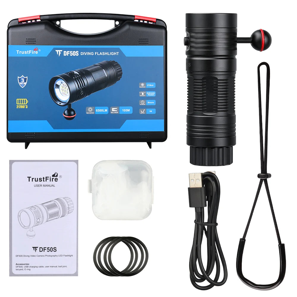 Trustfire DF50S Super Brightness 6500Lm 3-in-1 Scuba Diving Torch With UV Red White Light Underwater 70 Meters for Free Diving