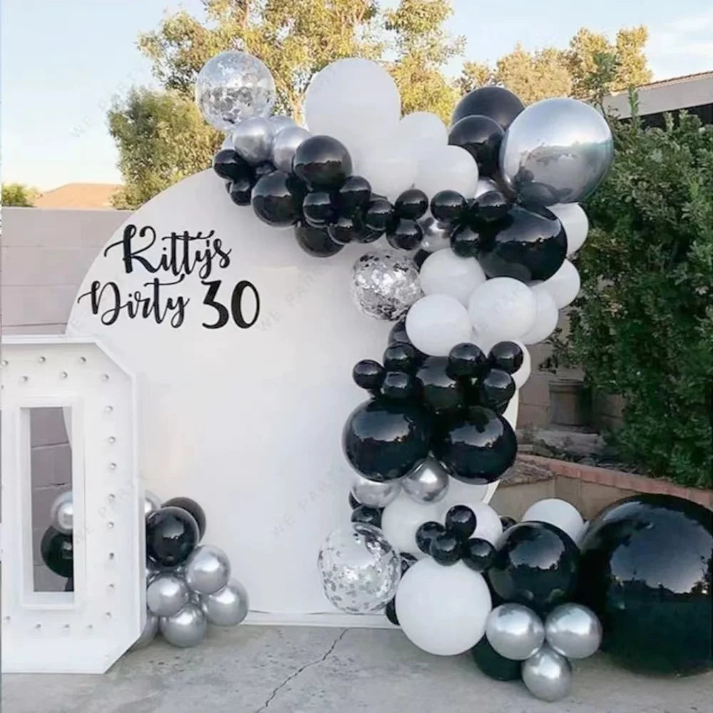 99pcs Black White Silver Latex Confetti Balloon Garland for Dirty 30th Birthday Backdrop Decoration Balloons Anniversary Decor