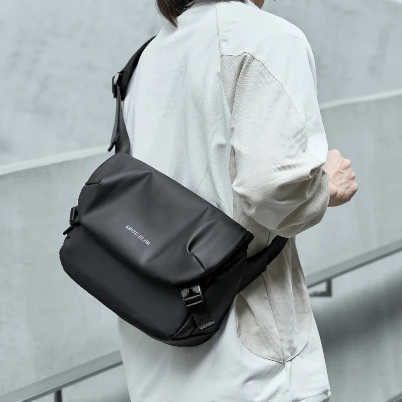 MATE ELAN Small Messenger Bag for Men PVC Leather Sling Casual Daypack Crossbody Shoulder Waterproof Satchel Fashion All Seasons